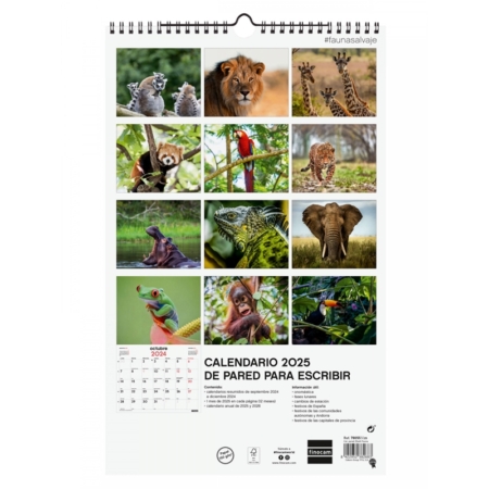 Calendario de pared 2025 Finocam espiral 25 x 40 cm fauna