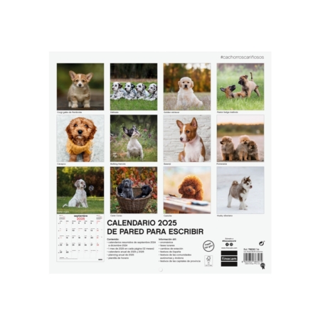 Calendario de pared 2025 Finocam 30 x 30 cm cachorros