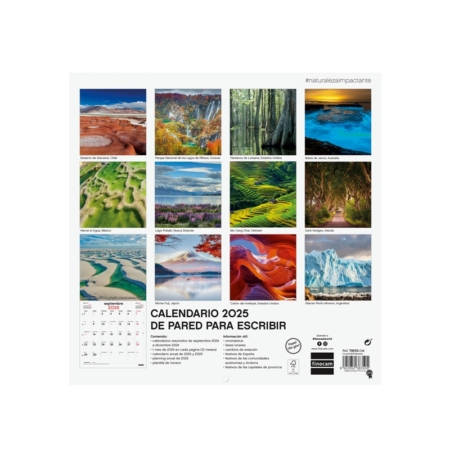 Calendario de pared 2025 Finocam 30 x 30 cm naturaleza