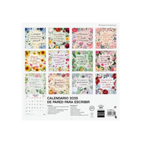 Calendario de pared 2025 Finocam 30 x 30 cm frases