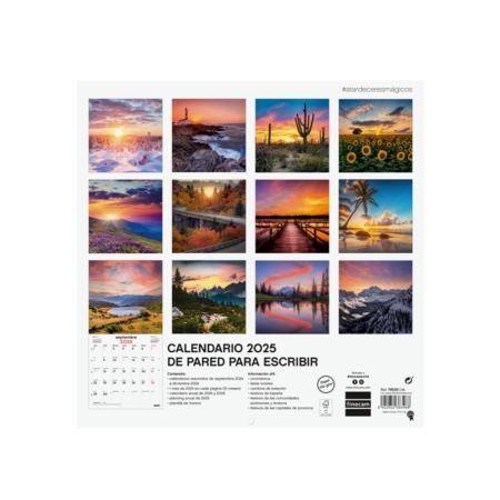 Calendario de pared 2025 Finocam 30 x 30 cm atardeceres