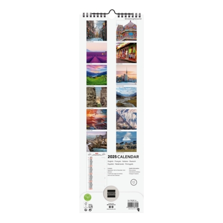 Calendario de pared 2025 Finocam Spiral 15 x 48 cm traveling internacional