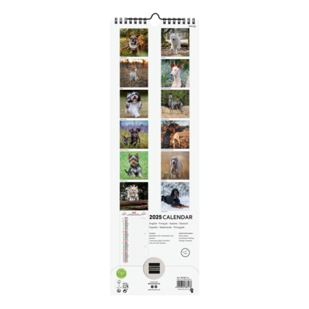 Calendario de pared 2025 Finocam Spiral 15 x 48 cm dogs internacional
