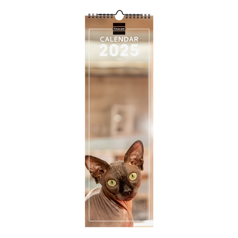 Calendario de pared 2025 Finocam Spiral 15 x 48 cm cats internacional