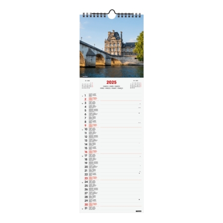 Calendario de pared 2025 Finocam Spiral 15 x 48 cm Paris internacional