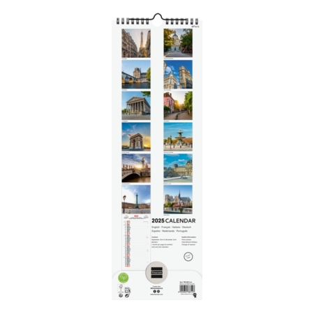 Calendario de pared 2025 Finocam Spiral 15 x 48 cm Paris internacional