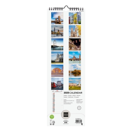 Calendario de pared 2025 Finocam Spiral 15 x 48 cm London internacional