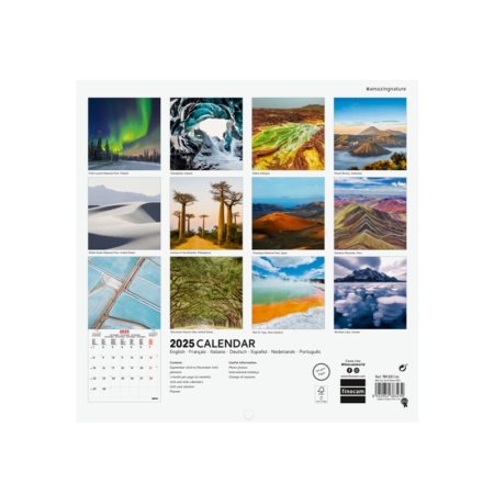 Calendario de pared 2025 Finocam 18 x 18 cm nature internacional