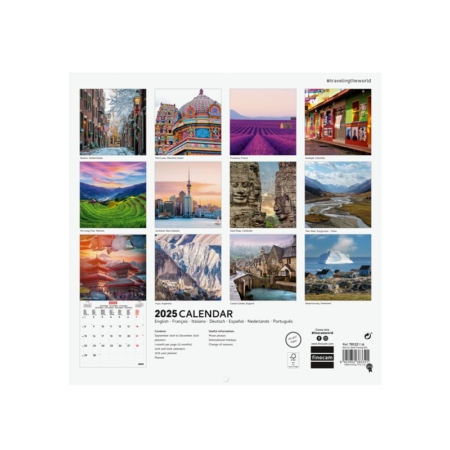 Calendario de pared 2025 Finocam 30 x 30 cm traveling internacional
