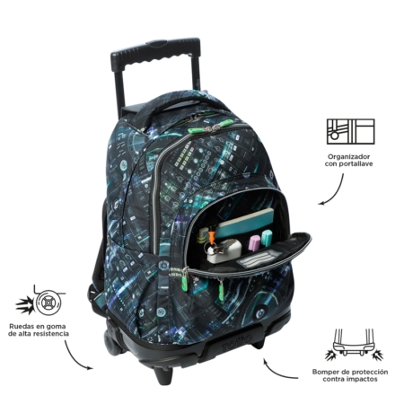 Mochila con ruedas Totto Renglones mixer black