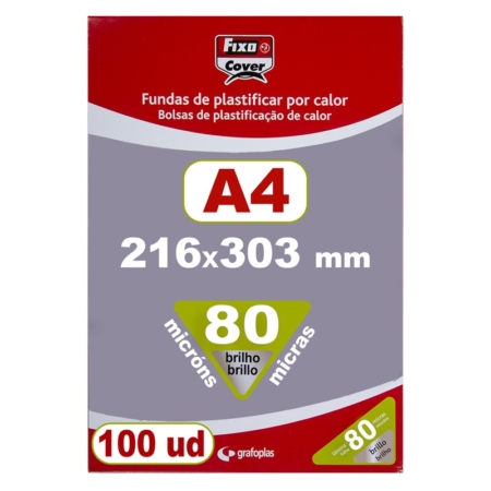Caja de 100 fundas de plastificar A4 de 80 μ Fixo