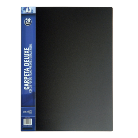 Carpeta personalizable de PP azul A3 con 20 fundas soldadas Office Box