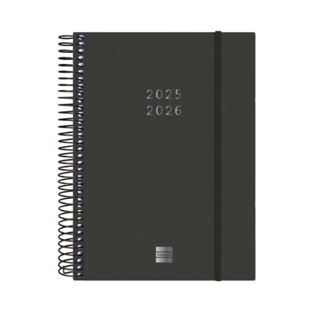 Agenda escolar 2025-2026 Finocam 18 meses Espiral E10 2 días página negro