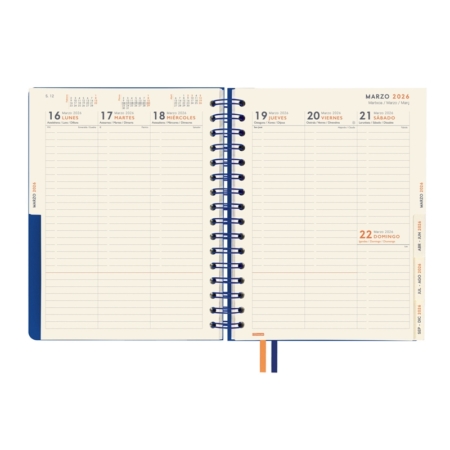 Agenda escolar 2025-2026 Finocam 16 meses Tempus 1/4 semana vista vertical azul
