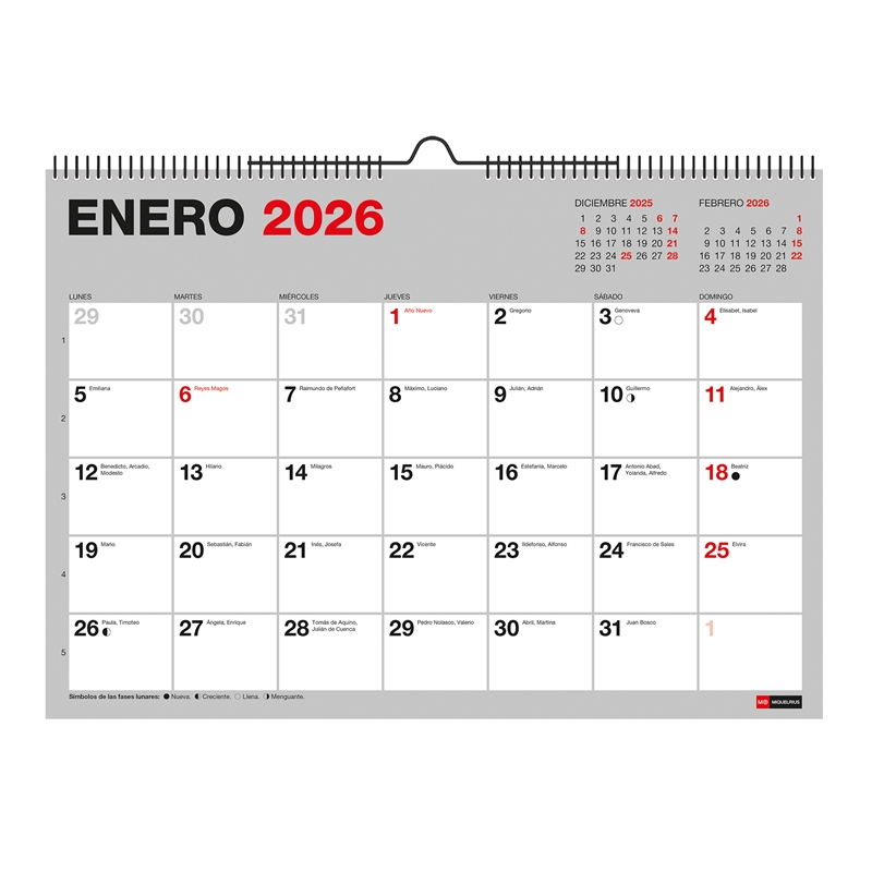 Calendario 2026 Miquelrius pared A4 para escribir Basic