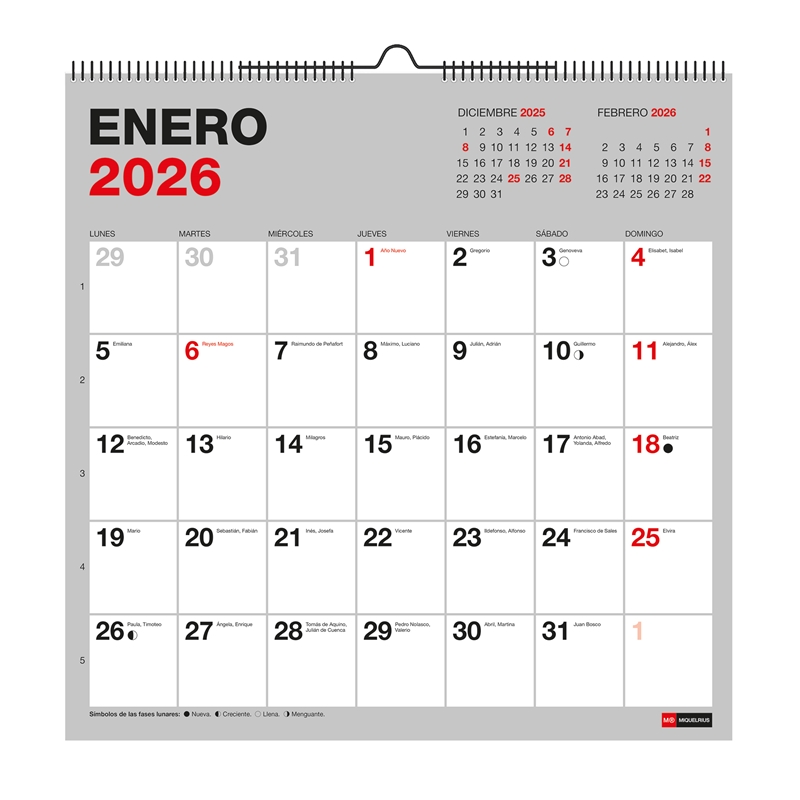 Calendario 2026 Miquelrius pared 30x30 para escribir Basic