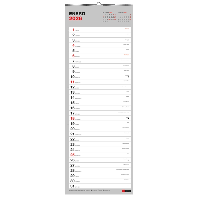 Calendario 2026 Miquelrius pared 15,5x43 para escribir Basic