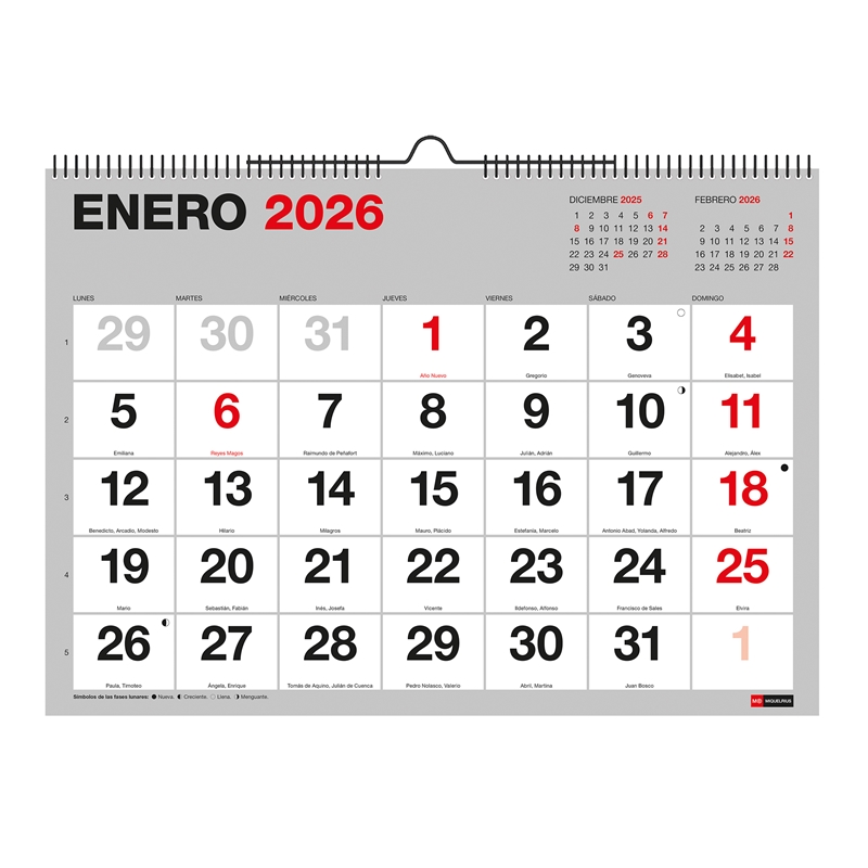 Calendario 2026 Miquelrius pared A3 números grandes Basic