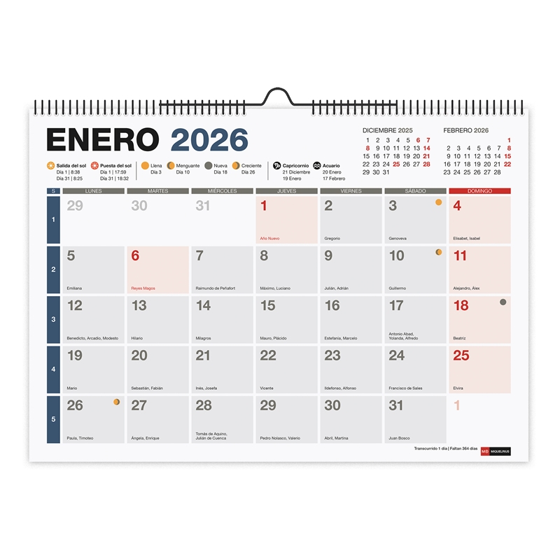 Calendario 2026 Miquelrius pared A4 completo