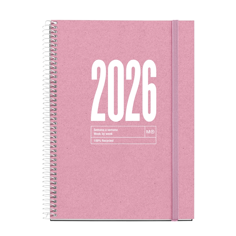 Agenda 2026 Miquelrius espiral Plus semana vista recycled rosa