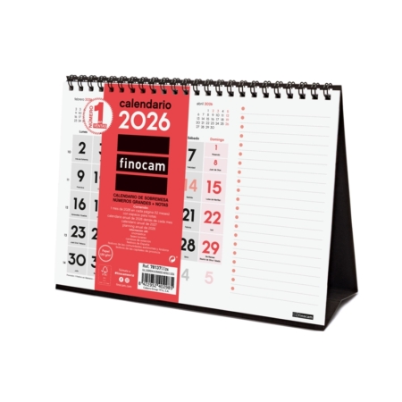 Calendario 2026 Finocam sobremesa números grandes y notas S
