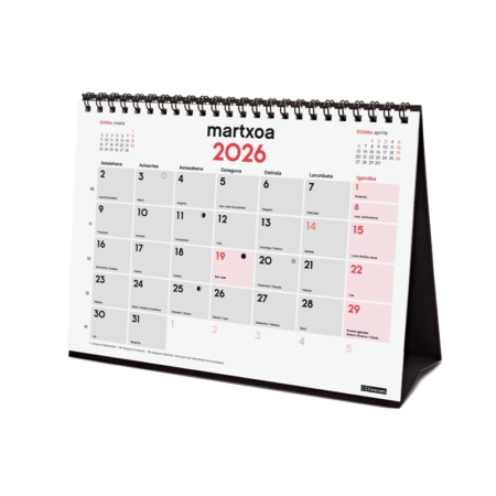 Calendario 2026 Finocam sobremesa con espacio para escribir S euskera