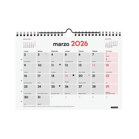 Calendario 2026 Finocam pared con espacio para escribir S