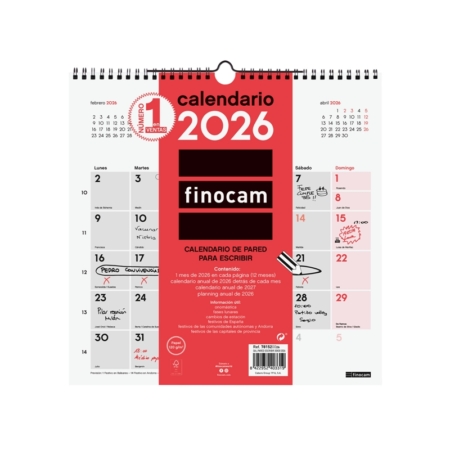 Calendario 2026 Finocam pared con espacio para escribir 30 x 30 cm