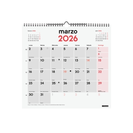 Calendario 2026 Finocam pared con espacio para escribir L