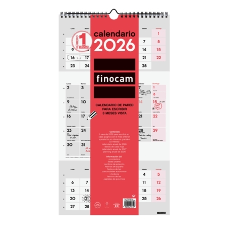Calendario 2026 Finocam pared con espacio para escribir 3 meses vista
