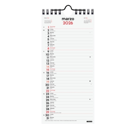 Calendario 2026 Finocam pared con espacio para escribir largo S