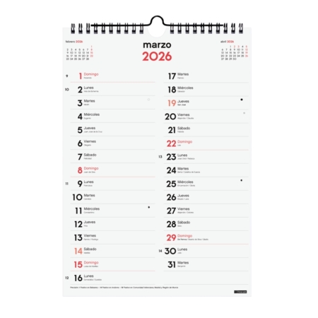 Calendario 2026 Finocam pared dos columnas M