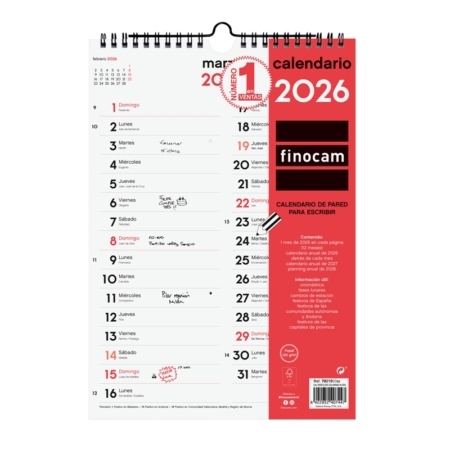 Calendario 2026 Finocam pared dos columnas M