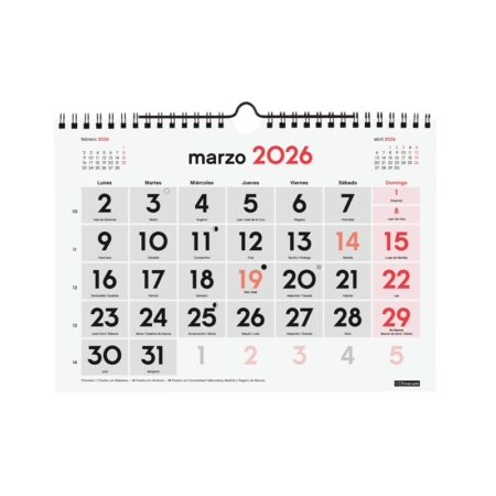 Calendario 2026 Finocam pared números grandes S