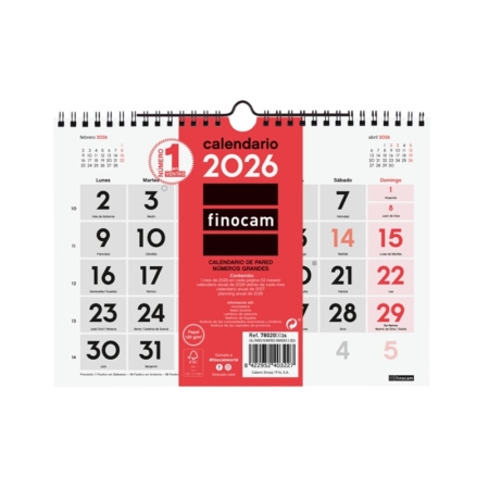 Calendario 2026 Finocam pared números grandes S