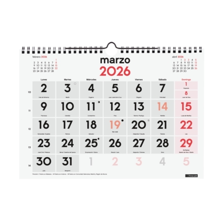 Calendario 2026 Finocam pared números grandes M