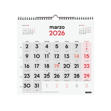 Calendario 2026 Finocam pared números grandes 30 x 30 cm