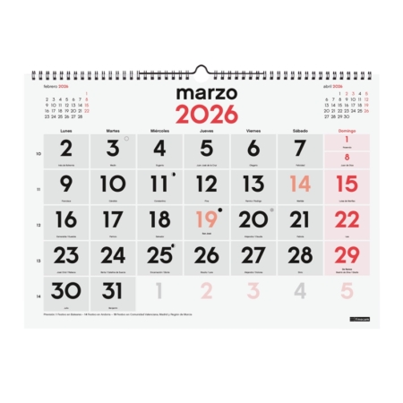 Calendario 2026 Finocam pared números grandes L