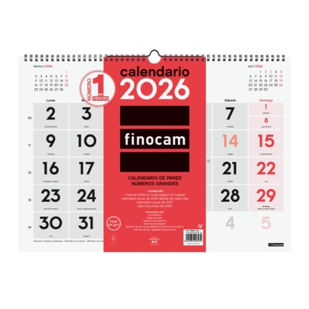 Calendario 2026 Finocam pared números grandes L