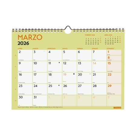 Calendario 2026 Finocam pared Grafik con espacio para escribir A4