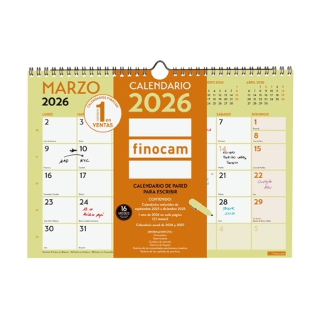 Calendario 2026 Finocam pared Grafik con espacio para escribir A4