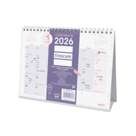 Calendario 2026 Finocam sobremesa Chic con espacio para escribir morado