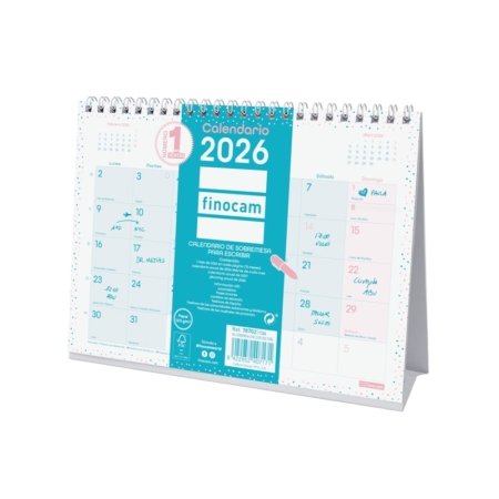 Calendario 2026 Finocam sobremesa Chic con espacio para escribir turquesa