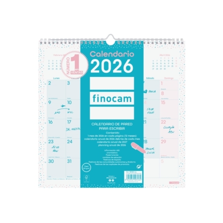 Calendario 2026 Finocam pared Chic 30 x 30 cm turquesa