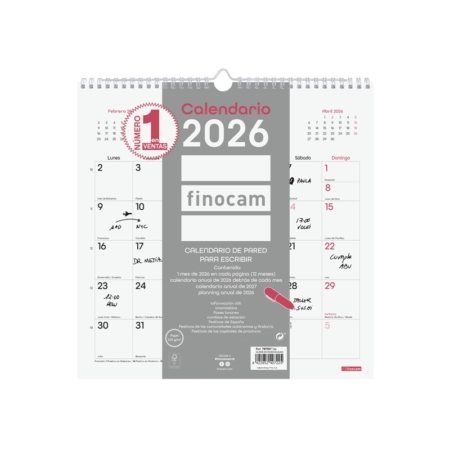 Calendario 2026 Finocam pared Chic 30 x 30 cm blanco