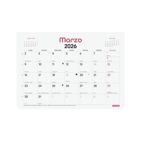 Calendario 2026 Finocam encolado con imán Chic con espacio para escribir S blanco