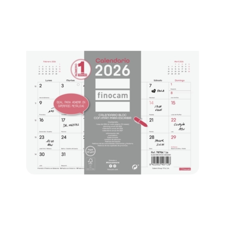Calendario 2026 Finocam encolado con imán Chic con espacio para escribir S blanco