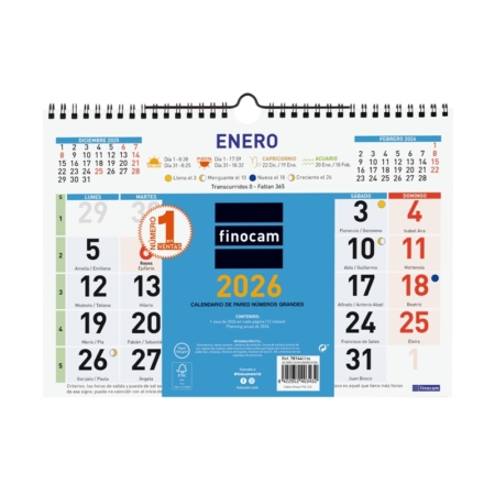 Calendario 2026 Finocam pared Color números grandes M 30 x 21 cm