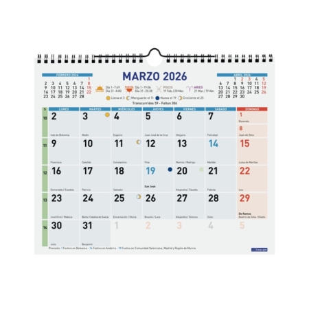 Calendario 2026 Finocam pared Color con espacio para escribir M 30 x 24,7 cm