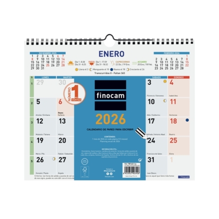 Calendario 2026 Finocam pared Color con espacio para escribir M 30 x 24,7 cm